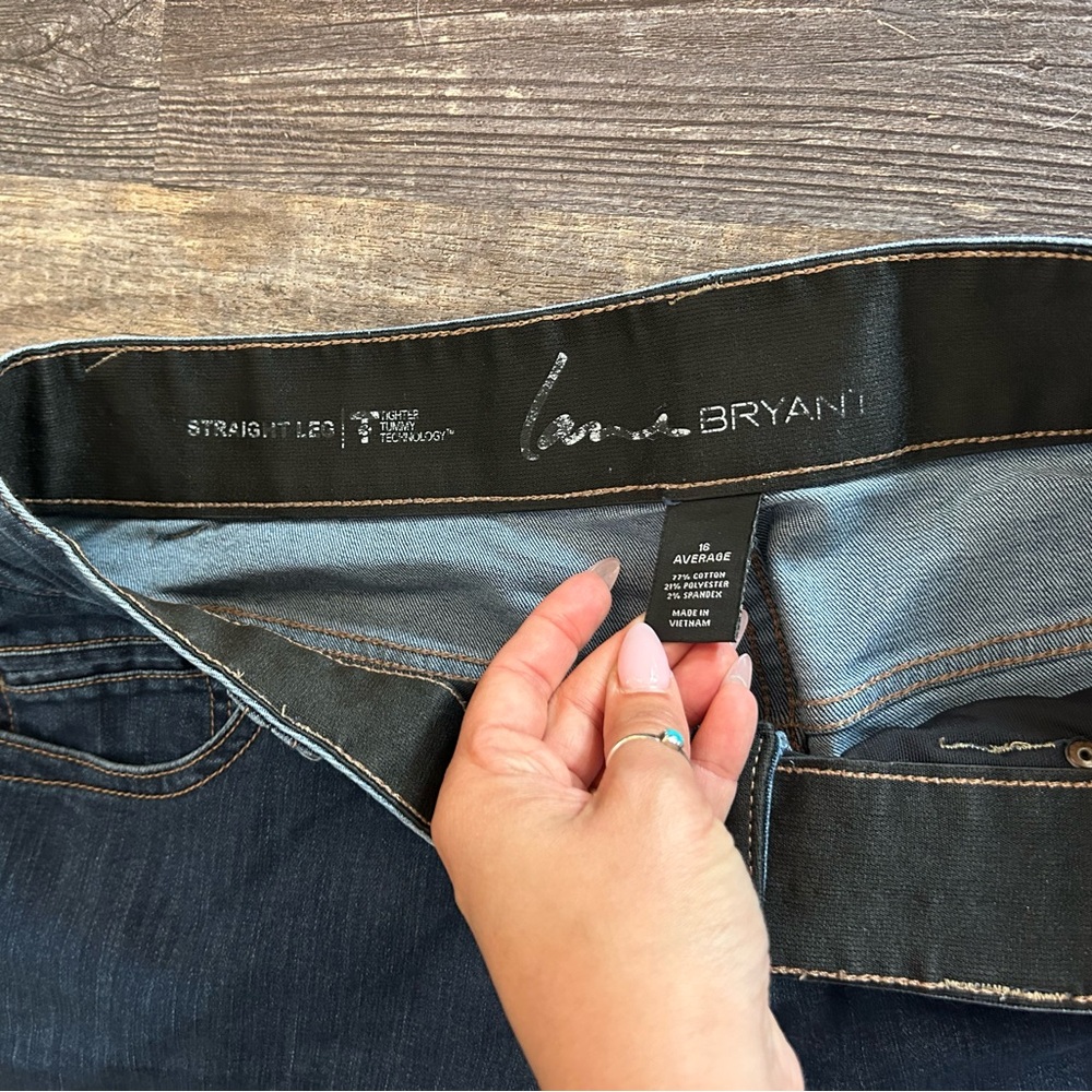 Lane Bryant Straight Leg Jeans Size 16 Avg Dark Wash Elastic Waist Tummy Control - Picture 5 of 10